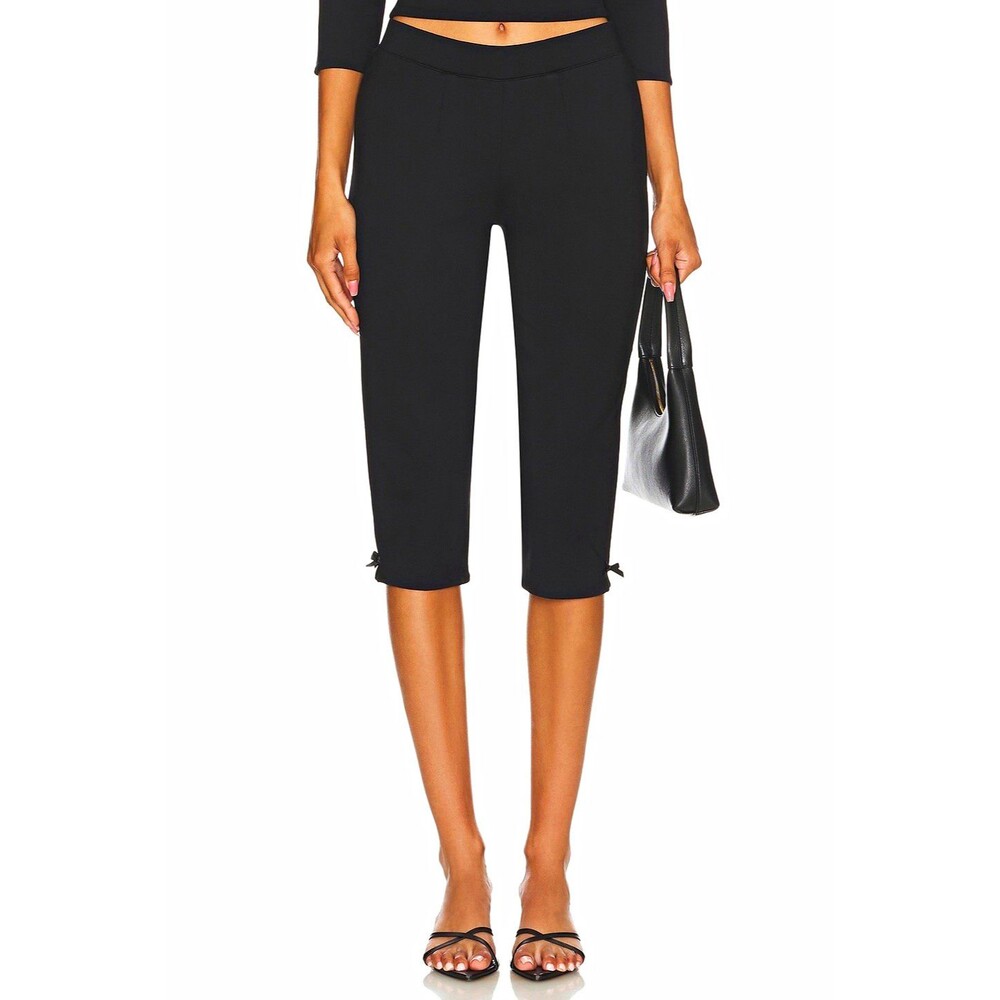GUZIO Womens Black Pull-On Capri Pants Knit Nylon/Spandex Stretch Bow Hem S